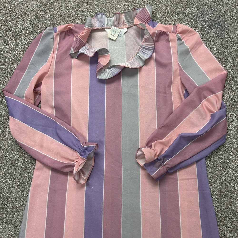 Vintage Blair Dress Womens 12 Multicolor Stripe Long Sleeve Mock Neck Shift Midi